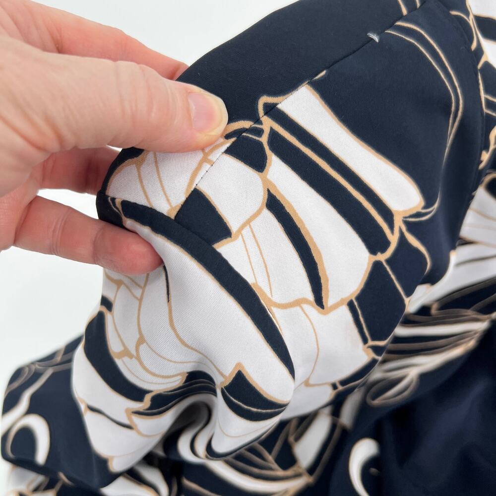 Chico's Open Blazer Jacket Womens US 12 / 2 Navy Blue Floral Ruched 3/4 Sleeve - Picture 7 of 9